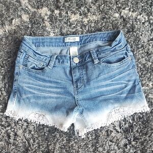 Mudd Light Blue Jean Shorts with Lace Trim